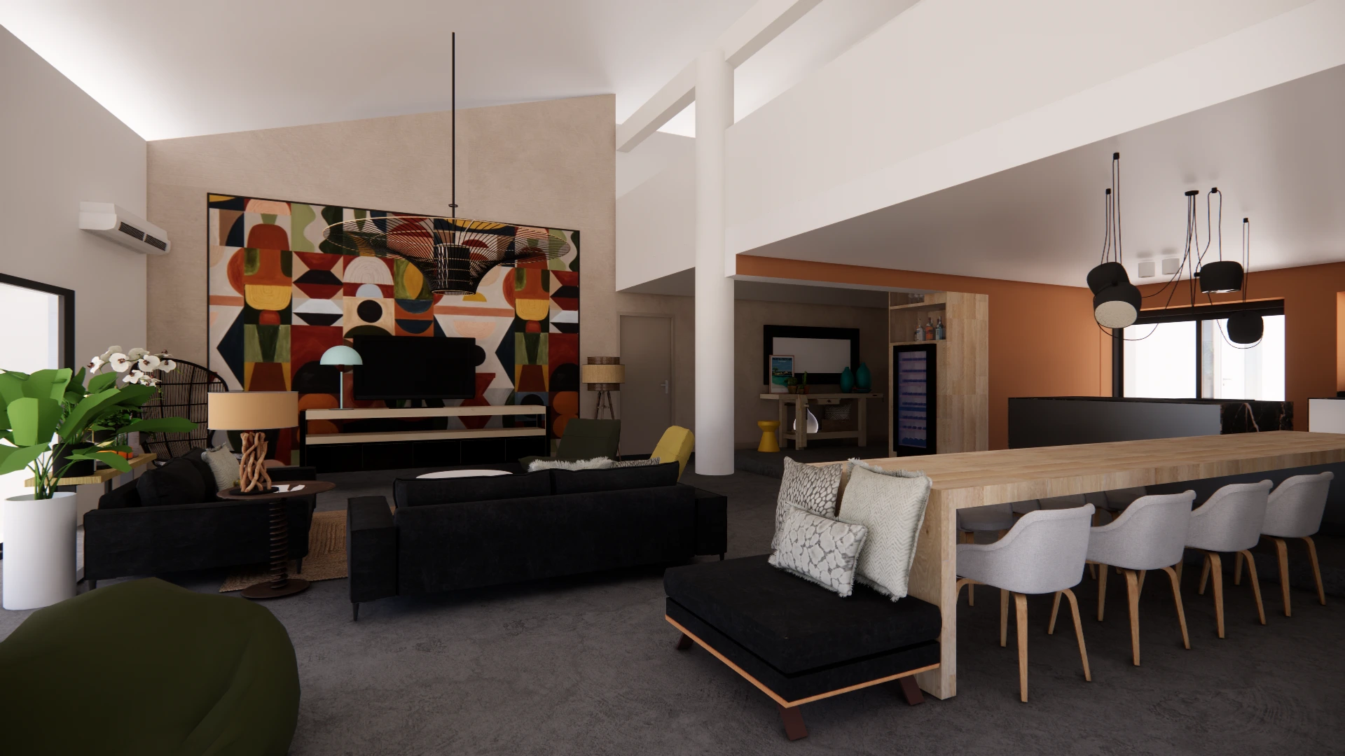 Nouvelle pièce de vie et salon décoré par l'architecte d'intérieur à Saint-Genest-Lerpt